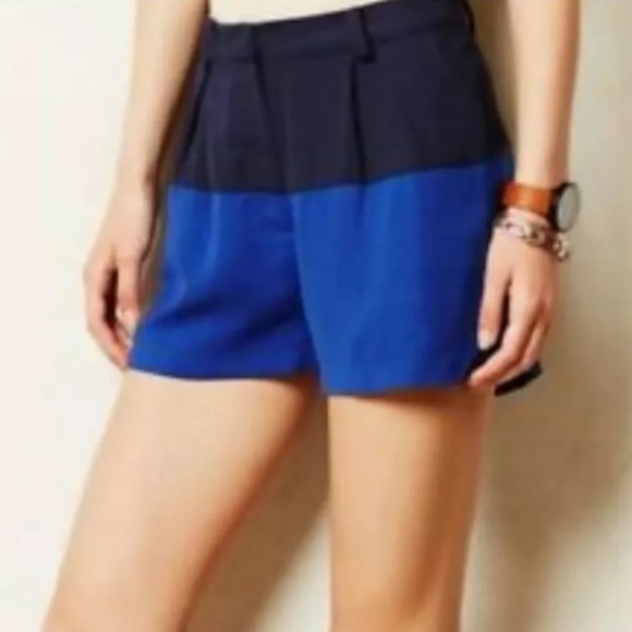 Cartonnier Anthropologie Color Block Blue Shorts - Picture 1 of 8
